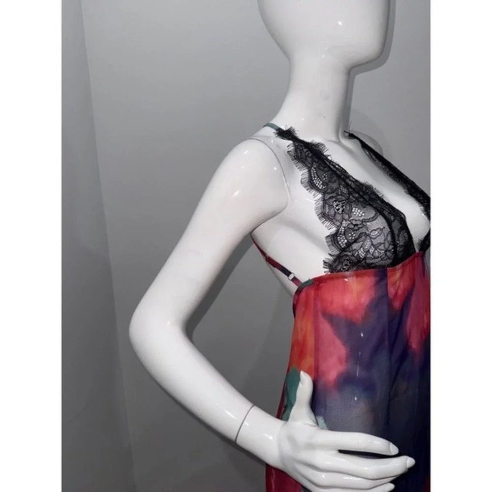 Micas Sheer Floral Lace Maxi Dress  Cotton Blend Plunge Mesh‎ Dress size M